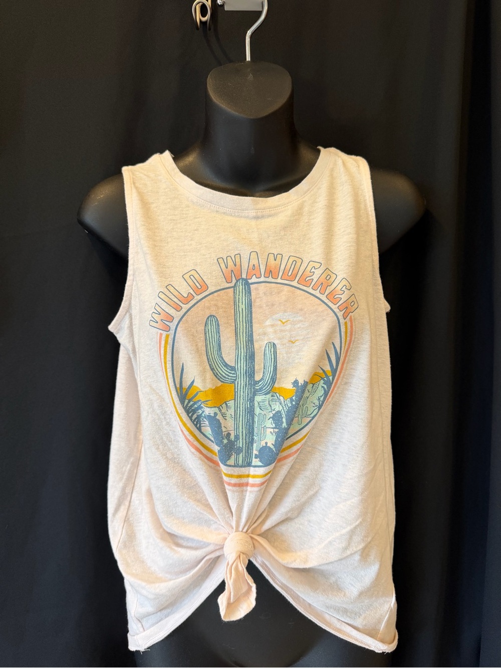 art class Cream Tank Top with Cactus Graphic and Front Tie
